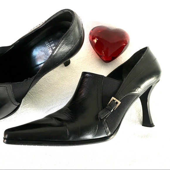 Stuart Weitzman Black Leather Pointy Toe Witchy Shoes w Side Buckles size 7 - Picture 2 of 8